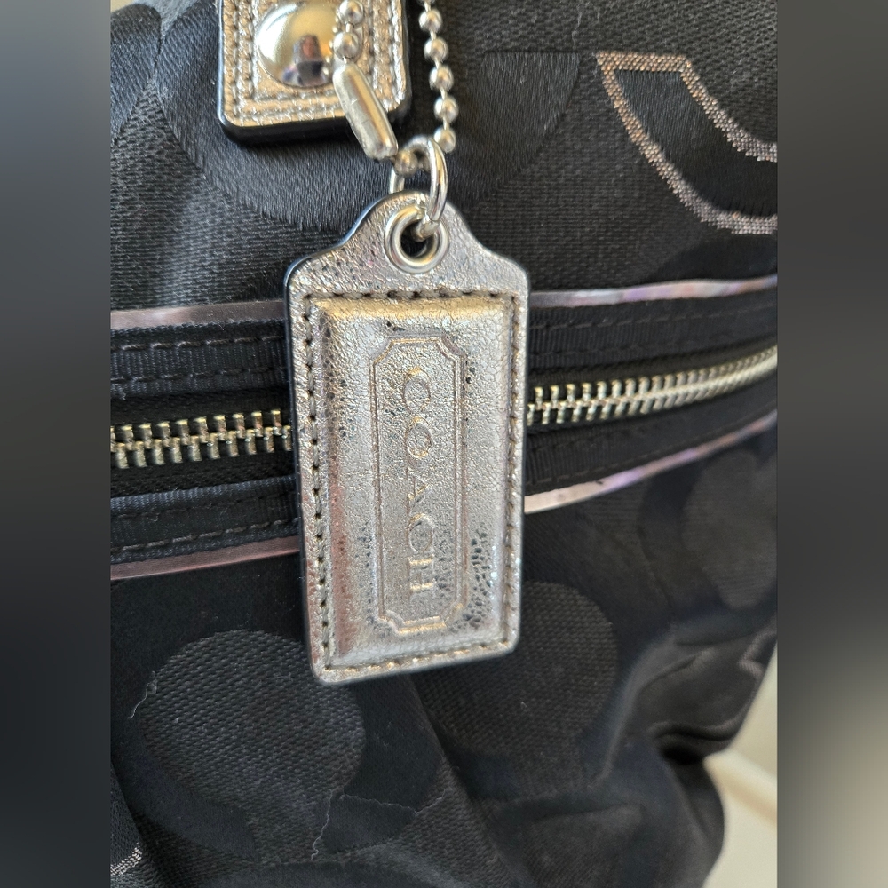 COACH 2010 Poppy Op Art Glam Black & Silver Tote Bag - Picture 3 of 16